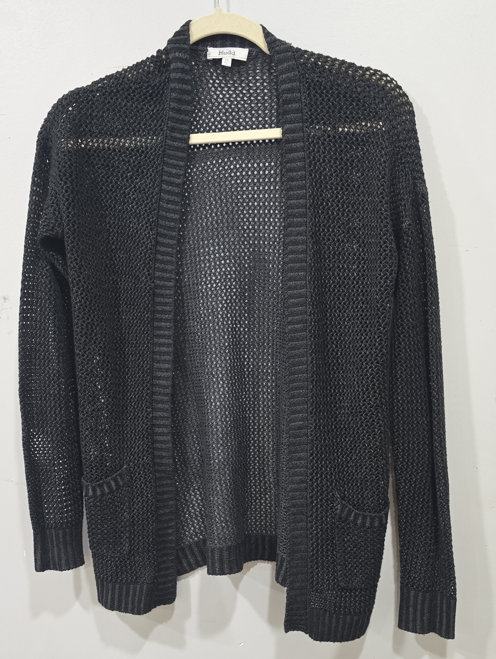 Mudd Black Open-Knit Pocket Cardigan Size  Xs